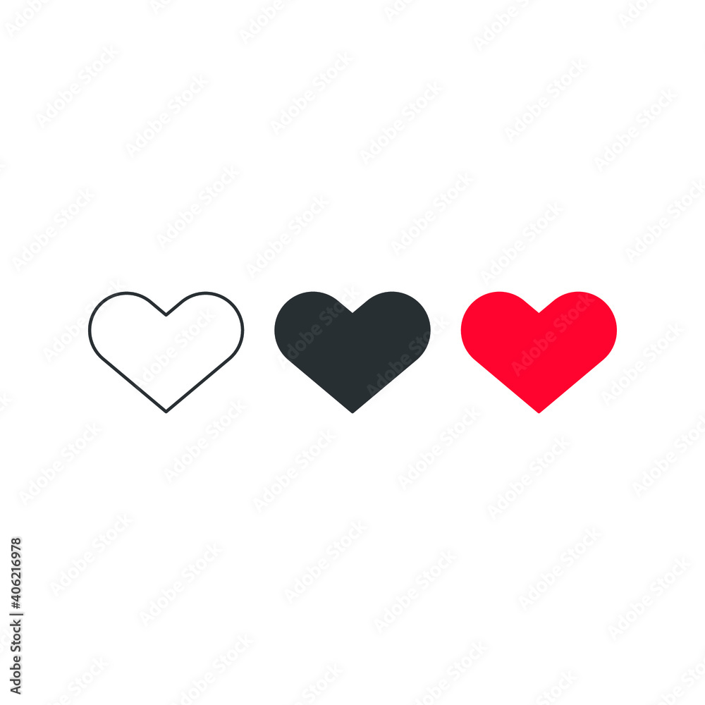 Collection of Heart icon, Symbol of Love Icon flat style modern design Isolated on Blank Background color editable