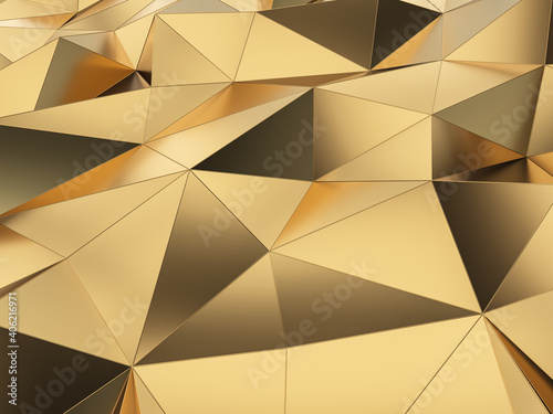 Abstract gold low poly surface background. 3D render