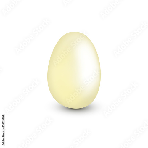 Realistic white shiny chocolate Easter egg isolated on white background.