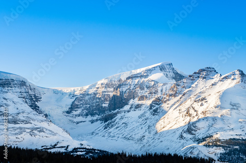 Beautiful view of a glacier located along Icefieldsthe Parkway in the Canadian Rockies