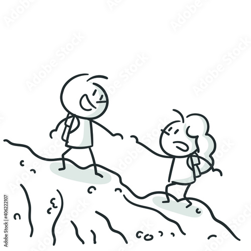 stick figures: mountain climbing, mountain guide (no. 49)