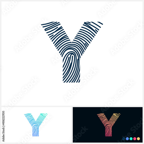 Y Vector Letter base fingerprint logo for a modern world. Initial letter Y illustration Icon Fingerprint Black and white and colorful Concept