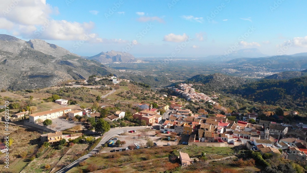 Aerial view of Vall de Laguar village in Alicante, Spain