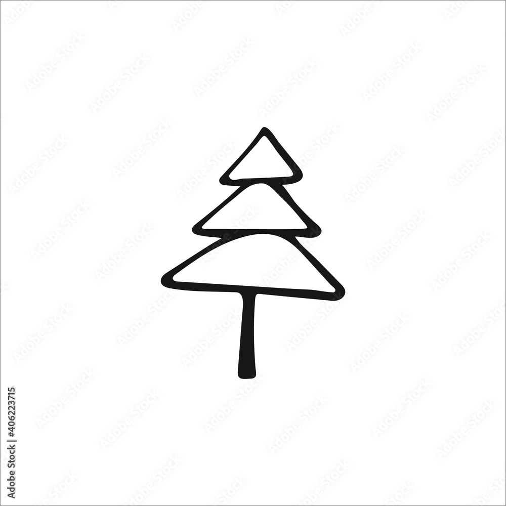 Doodle Christmas tree. Hand-drawn single element isolated on white background. Image Doodle Christmas tree. Hand-drawn single element isolated on white background. Image