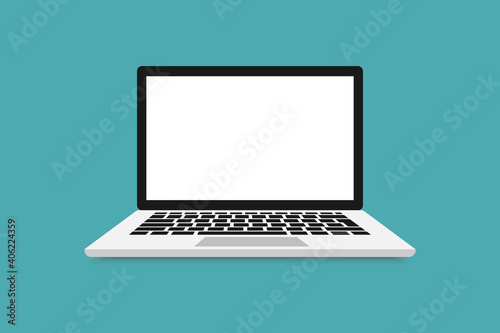 Laptop with blank screen, Computer front view. Computer, PC. Laptop computer with empty screen, blank copy space on computer. Vector laptop illustration in flat style.