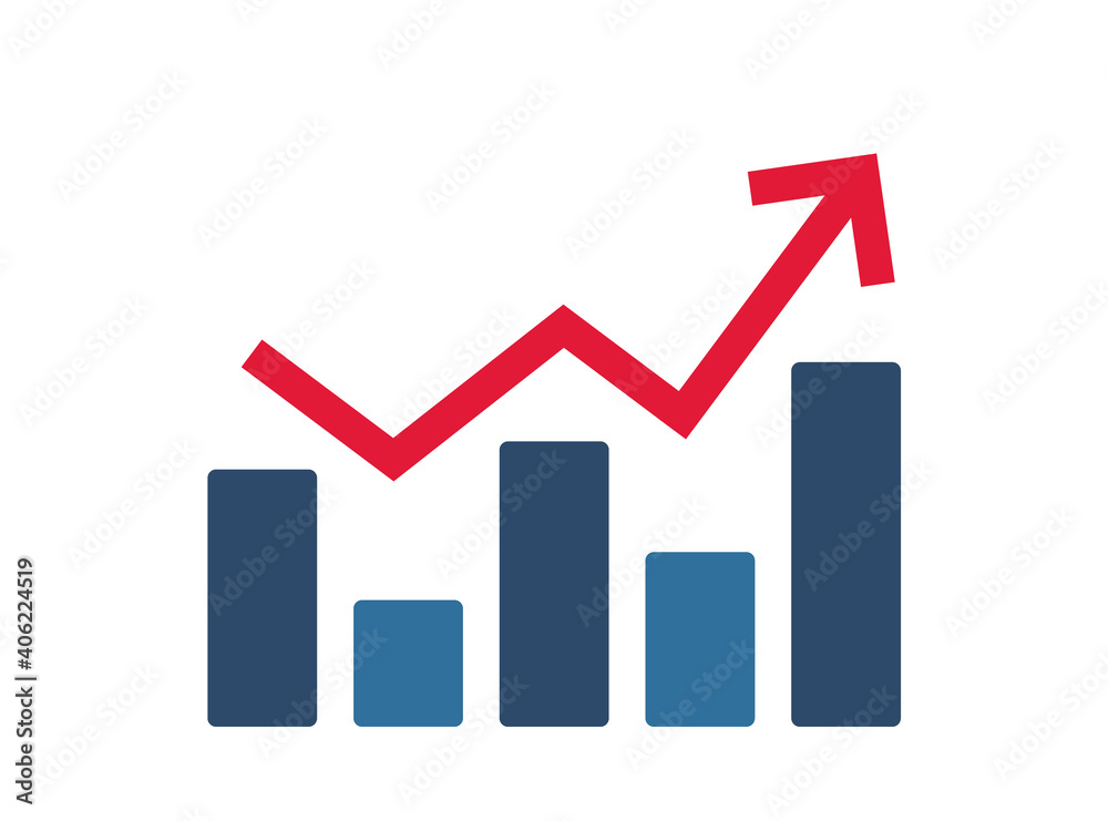Growing chart icon. Growing graph, bar chart. Flat icon chart isolated on the white background. Vector illustration Growing chart icon. Growing graph, bar chart. Flat icon chart isolated on the white background. Vector illustration