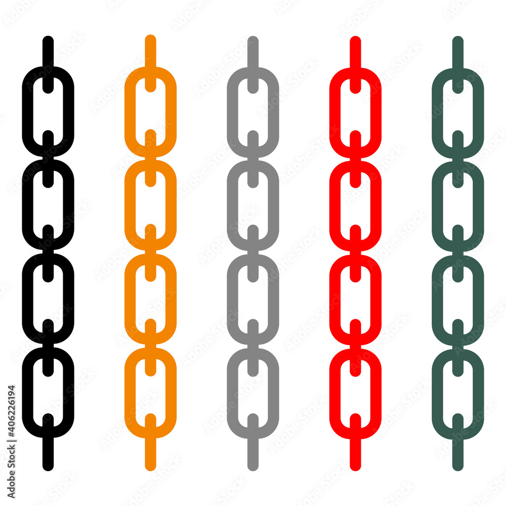 Vector set of chain icons. A set of colored chain icons.