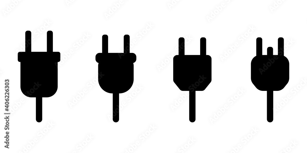 Vector set of electrical plugs icons. Icons of electrical plugs isolated on a white background. Vector set of electrical plugs icons. Icons of electrical plugs isolated on a white background.
