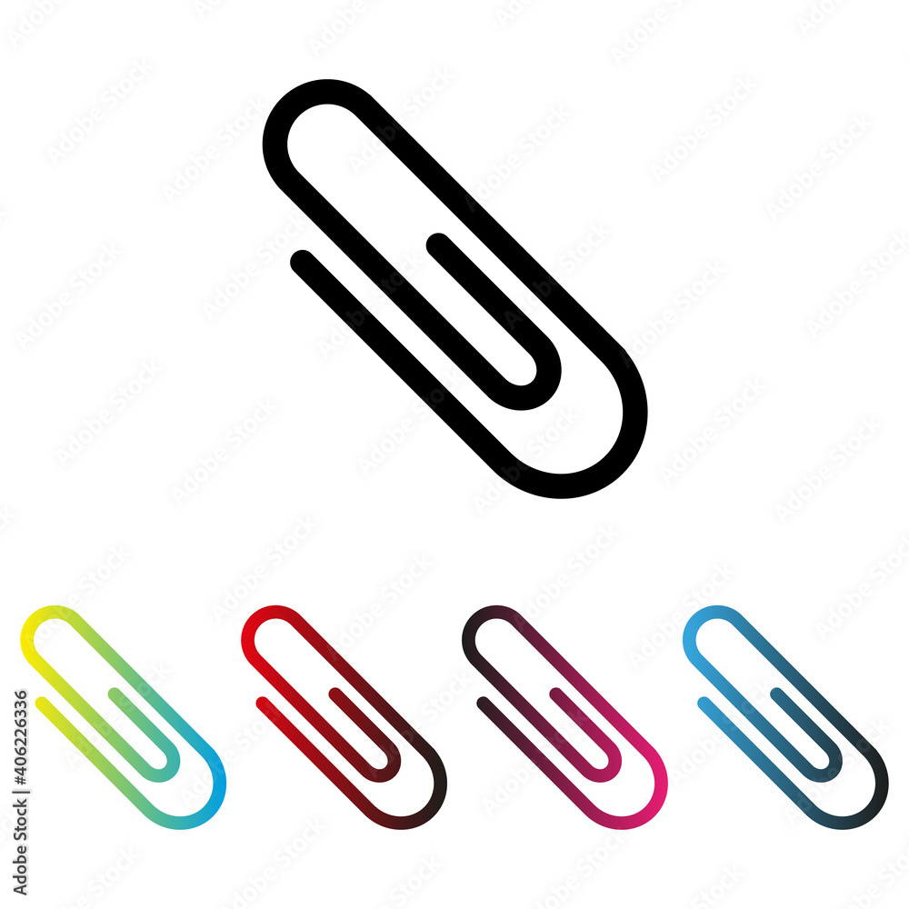 Vector set of paperclip icons. Icons of paper clips are isolated on a white background. Colored paperclip icons.