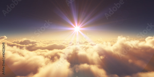 above clouds sunrise sun ray illustration