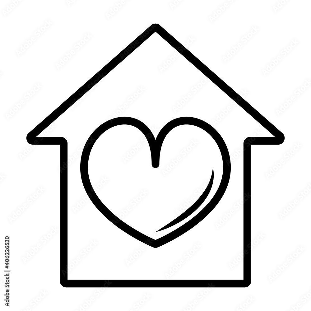 House vector icon. House outline icon with heart. House icon Isolated on white background. House vector icon. House outline icon with heart. House icon Isolated on white background.