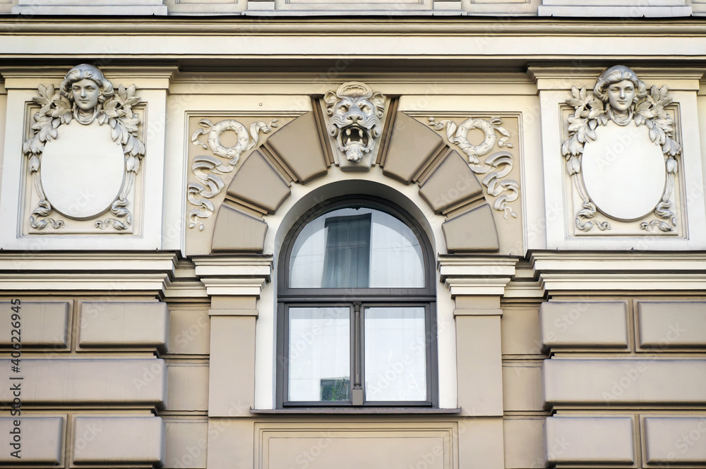 Decor of building in Art Nouveau (Jugendstil) in Riga, Latvia.