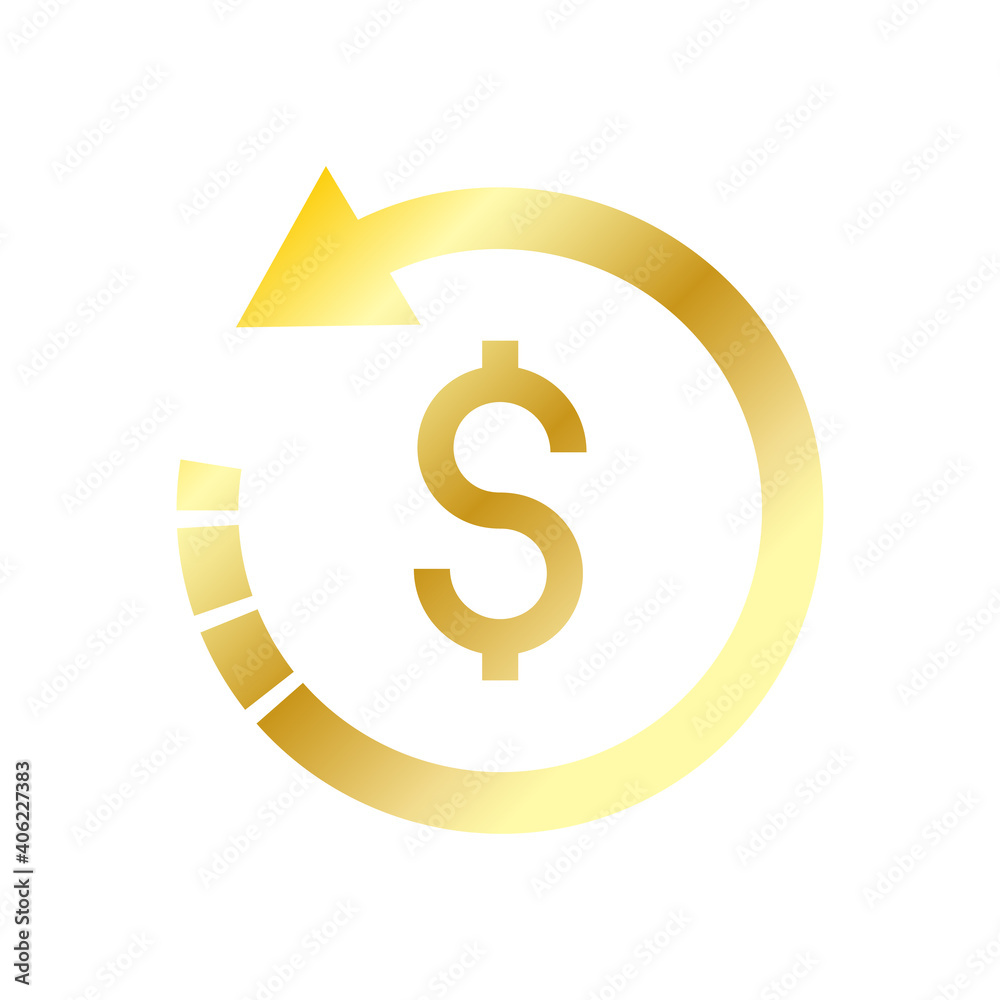 Refund money icon. Gold money back vector icon in flat style. Vector illustration. Icon isolated. Refund money icon. Gold money back vector icon in flat style. Vector illustration. Icon isolated.