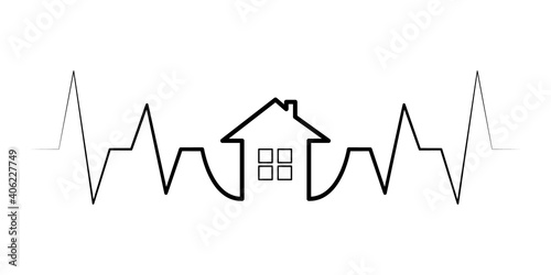 Vector heartbeat icon with house. Heartbeat icon with house in flat style. Vector illustration.