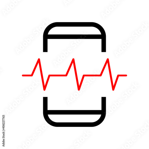 Fitness tracker icon on phone screen. Heartbeat vector icon on the phone. Fitness tracker simple icon. Vector illustration. Fitness tracker concept.