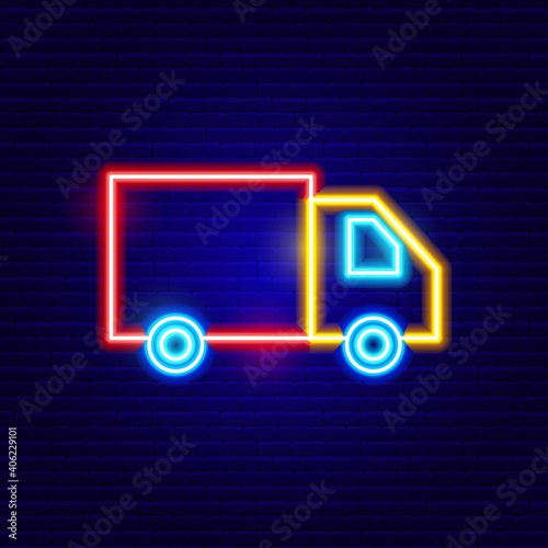 Neon Delivery Truck Icon Vector Illustration of Transport Object