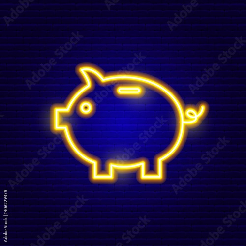 Neon Piggy Bank Icon Vector Illustration of Finance Object
