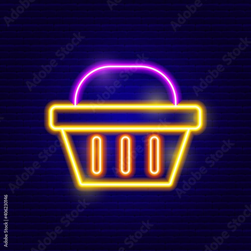 Neon Shopping Basket Icon Vector Illustration of Shop Object