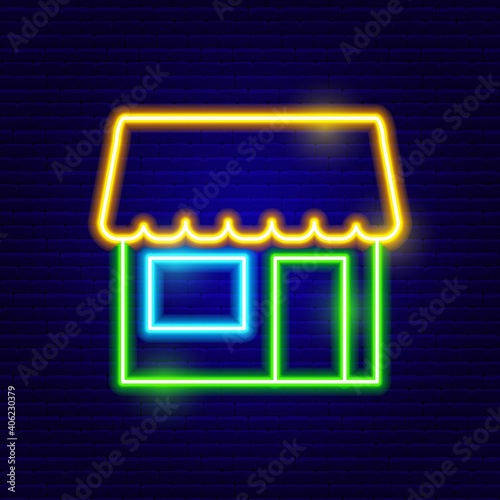 Neon Shopping Market Icon Vector Illustration of Shop Object