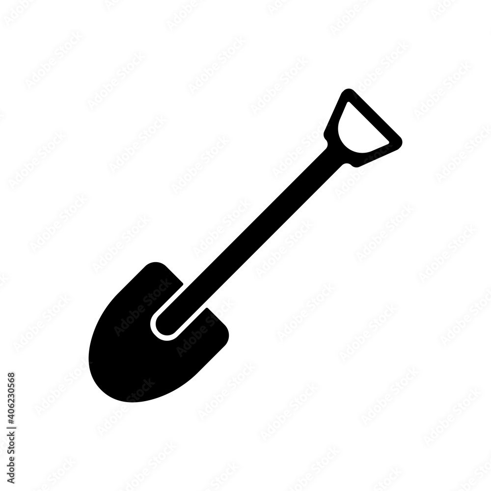 Shovel icon in flat style. Shovel vector icon isolated on white background. Garden shovel icon. Simple vector illustration of a shovel.