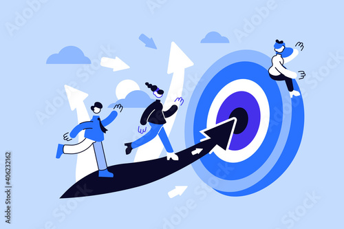 Vector. People run to their goal on the column of columns, move up motivation