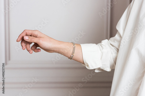 Woman with a silver bracelet on her hand