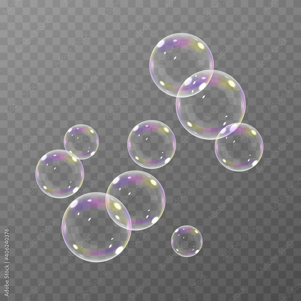 Vector soap bubble. Realistic soap bubble png, glare. Foam bubbles