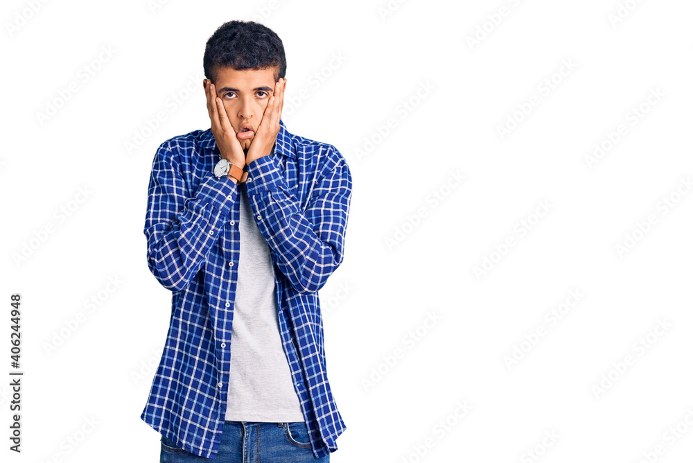 Young african amercian man wearing casual clothes tired hands covering face, depression and sadness, upset and irritated for problem