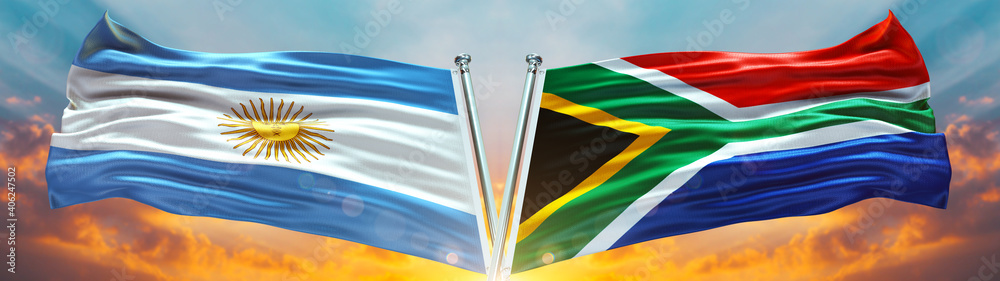 Double Flag South Africa and Argentina flag waving flag with texture ...