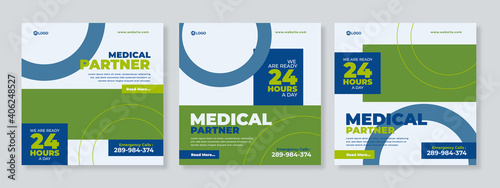 Healthcare Post Template Social Media Banners. Red and dark background color - Vector