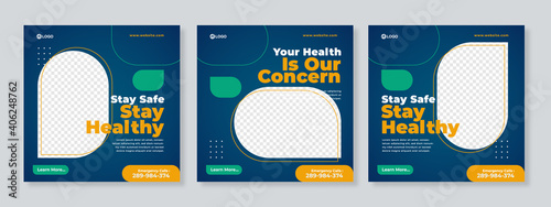 Healthcare Post Template Social Media Banners. Blue and Green background color - Vector