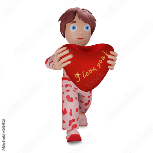 3D rendering illustration. Congratulations on Valentine's Day, Happy Birthday and Holidays. A person carries his heart with love isolated.