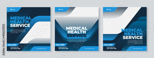 Healthcare Post Template Social Media Banners. Blue background color - Vector