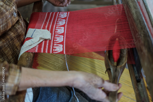Obraz na plátne Hand weaving of cotton cloth by hill tribes of northern Thailand.