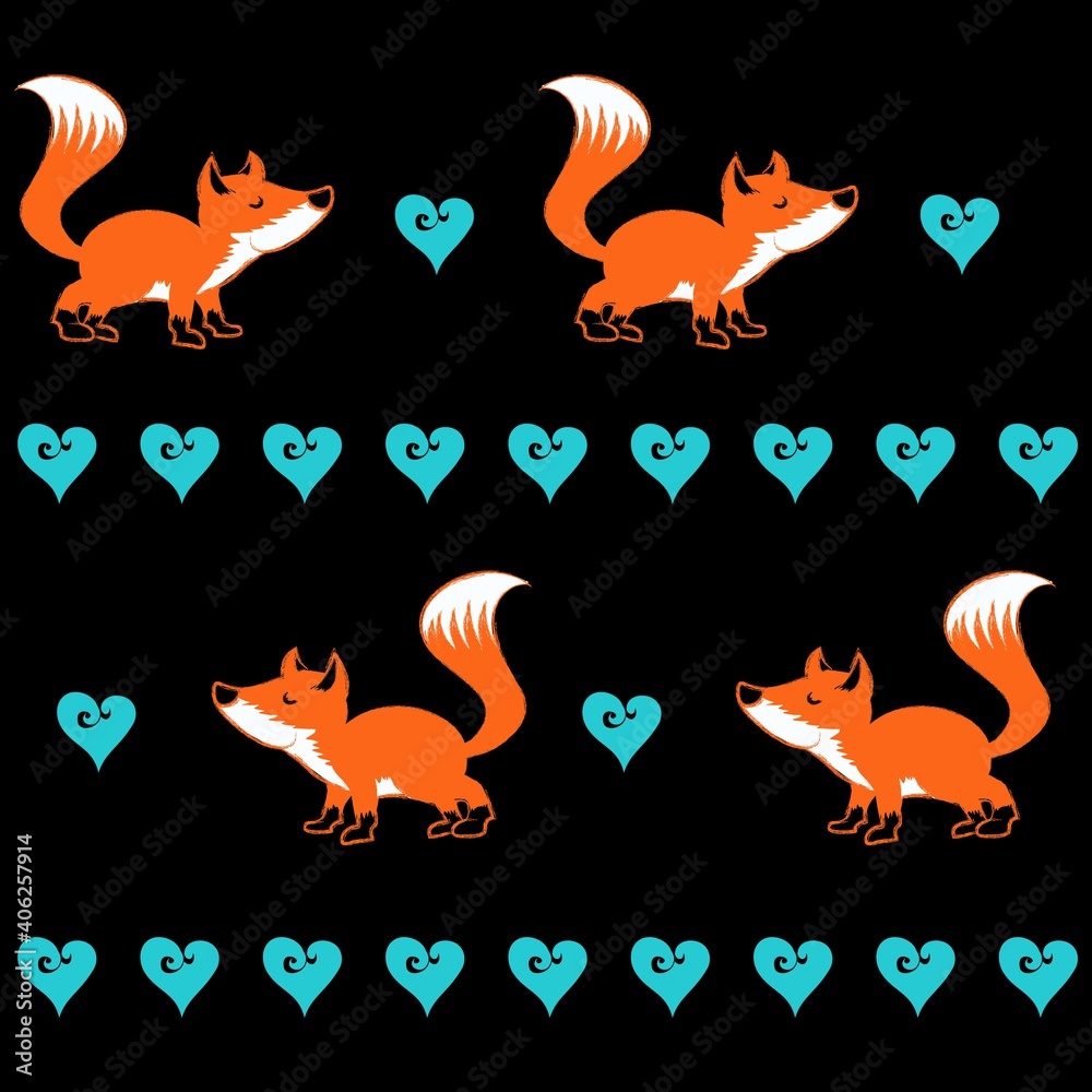 Illustration pattern red fox with background
