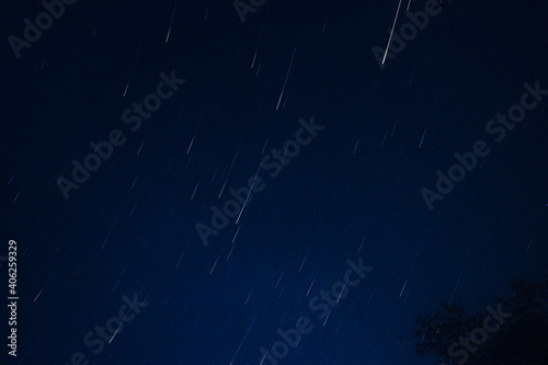 long exposure picture of stars moving in circular motion. looking like meteor shower