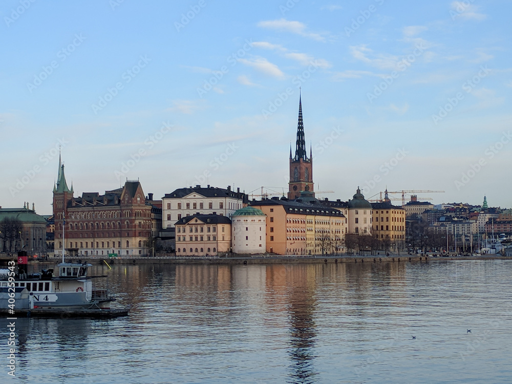 Close up of Riddarholmen at sunset light, Stockholm, Sweden.