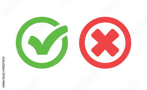 Check mark icons. Green tick and red x. Symbols of approval.