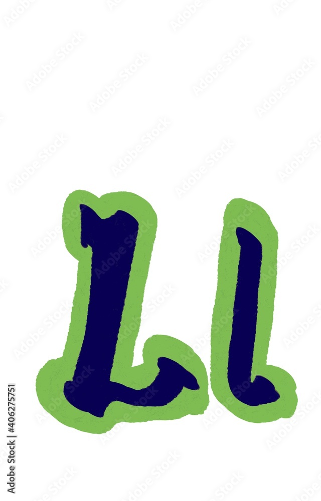 English alphabet letters painted with blue and green paint colours. Digital illustration English alphabet letters painted with blue and green paint colours. Digital illustration
