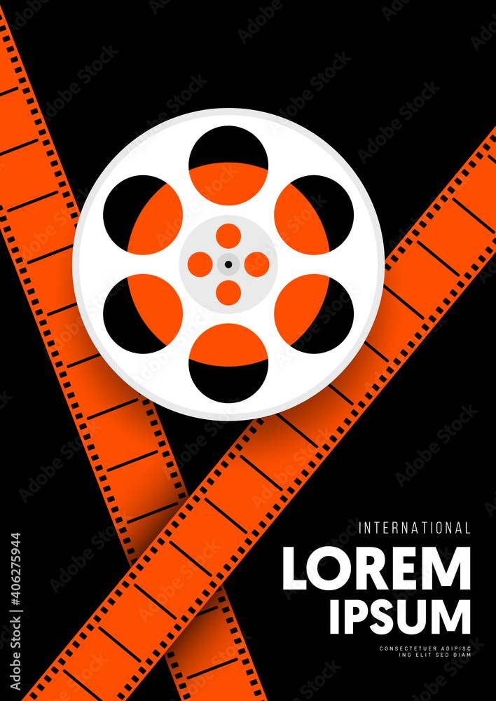 Movie and film poster design template background with vintage retro film reel