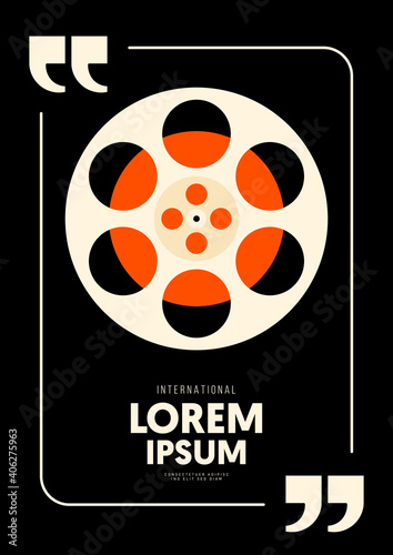 Movie and film poster design template background with vintage retro film reel