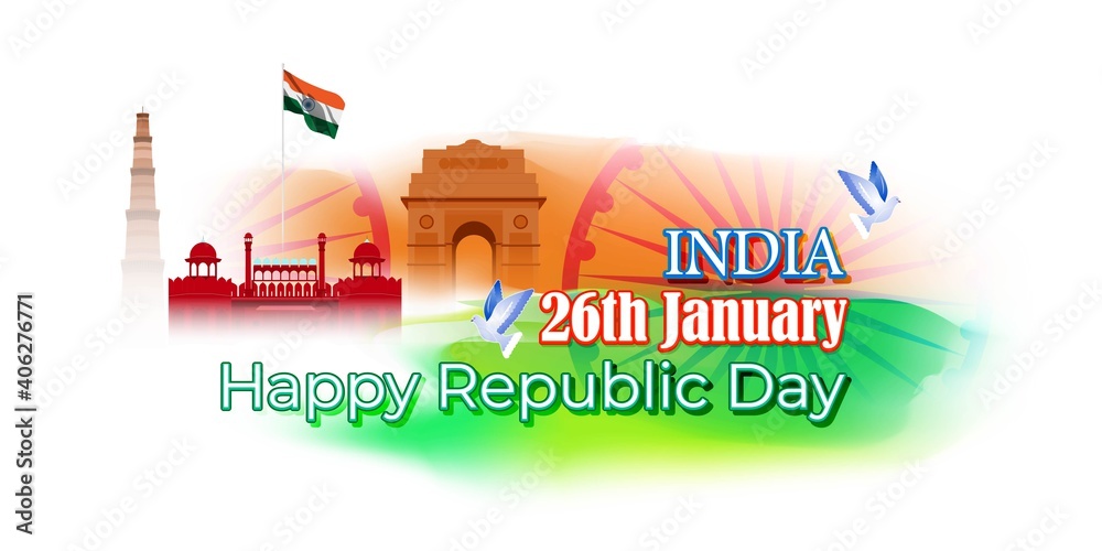 Vector illustration of Happy Republic day concept banner, 26 January, national holiday of India, Indian flag, pigeon, illustration poster. Vector illustration of Happy Republic day concept banner, 26 January, national holiday of India, Indian flag, pigeon, illustration poster.