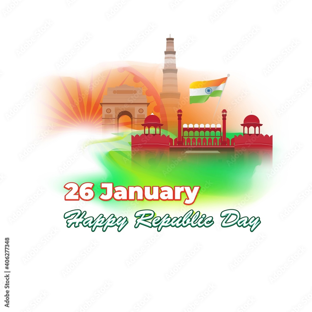Naklejka premium Vector illustration of Happy Republic day concept banner, 26 January, national holiday of India, Indian flag, pigeon, illustration poster.
