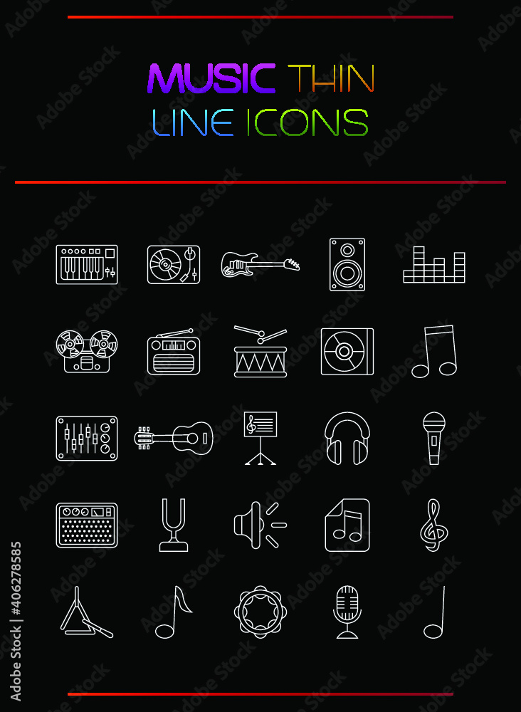 Music thin line icon set. Vector illustration