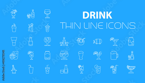 Drink thin line icon set. Vector illustration