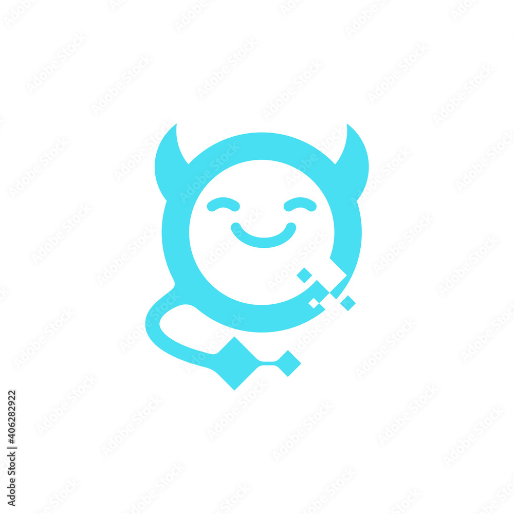 Smiling Blue Demon Logo Design Graphic Concept Smiling Blue Demon Logo Design Graphic Concept