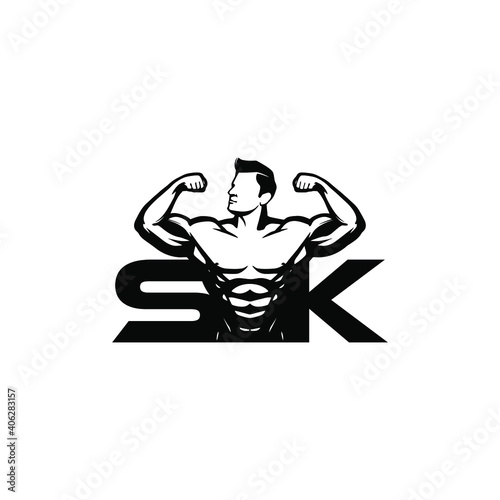 SK Monogram Man Fitness Gym Sport Logo Design Graphic Concept