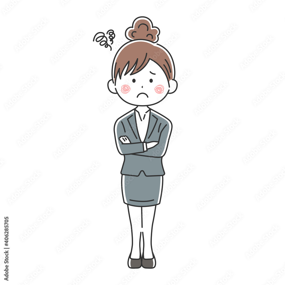 腕組みをして困っているビジネスウーマンのイラスト