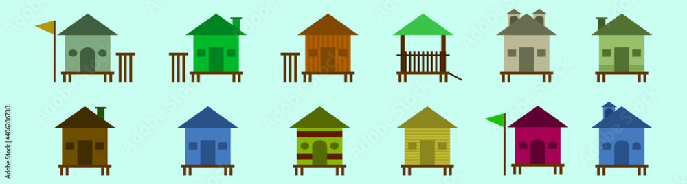 set of shacks cartoon icon design template with various models. vector illustration isolated on blue background set of shacks cartoon icon design template with various models. vector illustration isolated on blue background