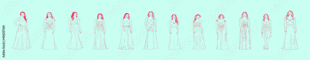 set of bridesmaid cartoon icon design template with various models. vector illustration isolated on blue background set of bridesmaid cartoon icon design template with various models. vector illustration isolated on blue background